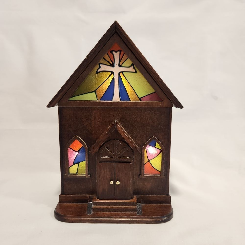 VTG George Goode Illuminated Musical Chapel Shelf Mantel‎ Decor - Amazing Grace